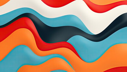 Abstract wavy background with vibrant colors in red, orange, blue, black and white.