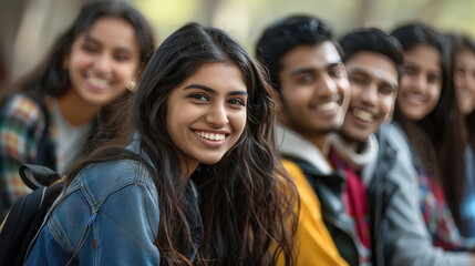 Obraz premium Cheerful beautiful Indian Asian young group of college students