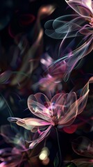 Captivating digital rendering of flowers with a glow, set against a dark background