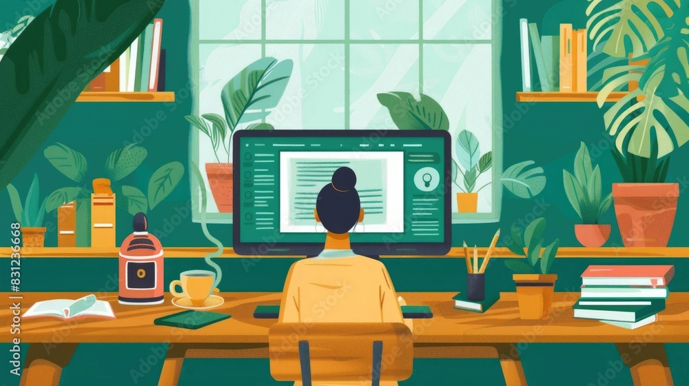 Aufkleber remote learning session with connected students studying from home workspaces a depicting an organiz