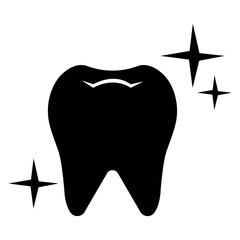 Tooth icon. Black fill and Shiny healthy tooth vector illustration isolated icon.