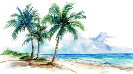 Fototapeta premium Watercolor painting of palm trees isolated on white background