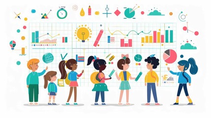 Fototapeta premium Students Marking Off Personal Learning Milestones and Achievements on Customized Infographic Chart or Diagram