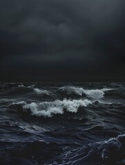 dark and stormy ocean with black cloud background