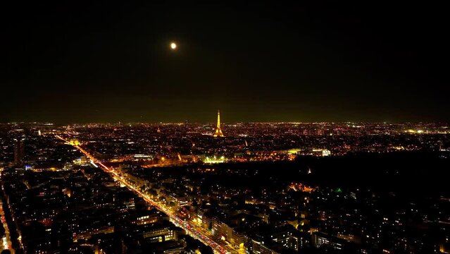 Paris aerial night view City Island and river la seine