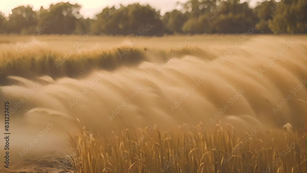 Aufkleber field of tall grass with trees generative ai