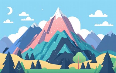 Naklejka premium Mountain peak flat design front view adventure cartoon drawing Analogous Color Scheme
