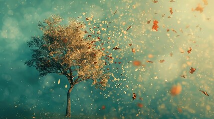A tree with leaves rustling in the wind, symbolizing the changing nature of thought.