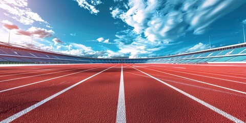 olympic running track, red surface with white stripes.
