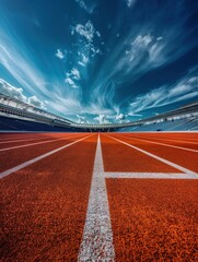 olympic running track, red surface with white stripes.