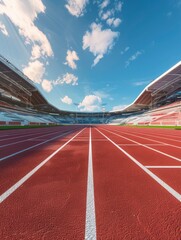olympic running track, red surface with white stripes.