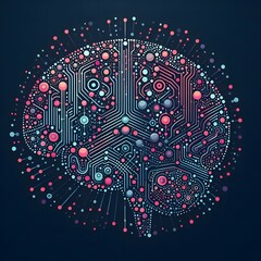 AI Generate of Abstract line and dots creating logo of Human Brain, Smart Brain, Artificial Intelligence, AI, Technology Development, in Dark Black Background.