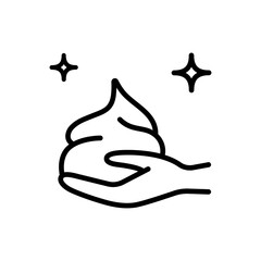 Applying eye cream outline icon. Hand cream, liquid soap, balm. Moisturizer, lotion, essence, serum symbol. Skincare illustration, sign for cosmetics store.