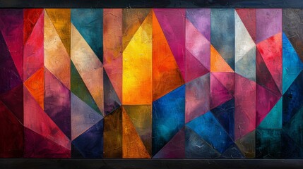 Fototapeta premium Colorful abstract geometric painting on canvas, showcasing a dynamic composition