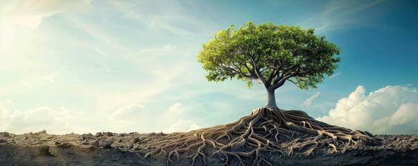 A tree with strong roots and branches reaching towards the sky, symbolizing the potential of youth.