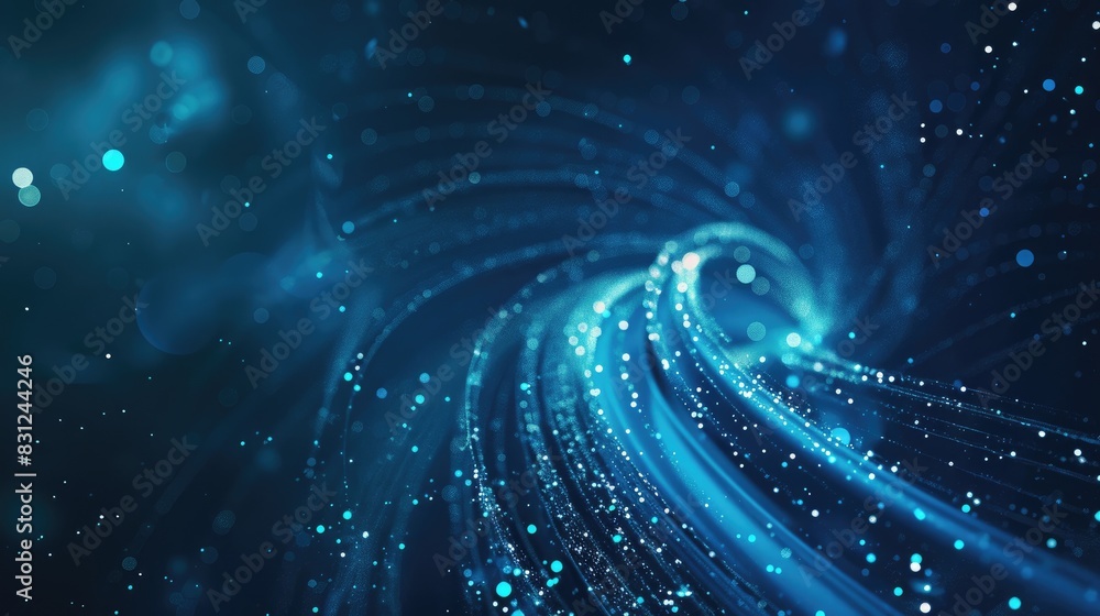 Poster futuristic blue particle curve background with a hi-tech design, featuring swirling lines and glowin