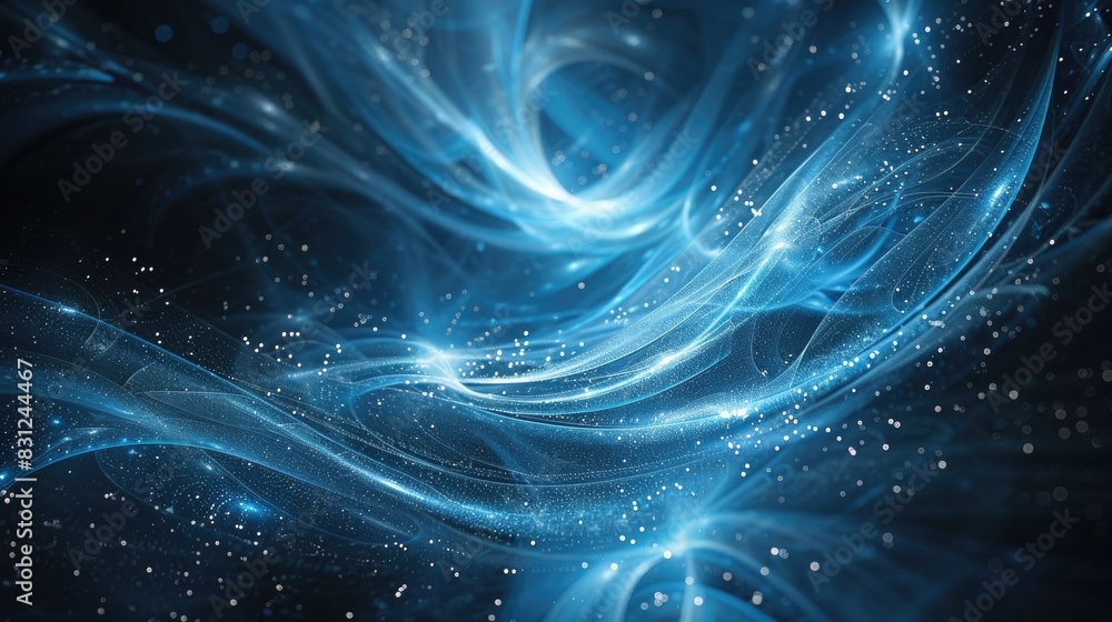Poster futuristic blue particle curve background with a hi-tech design, featuring swirling lines and glowin
