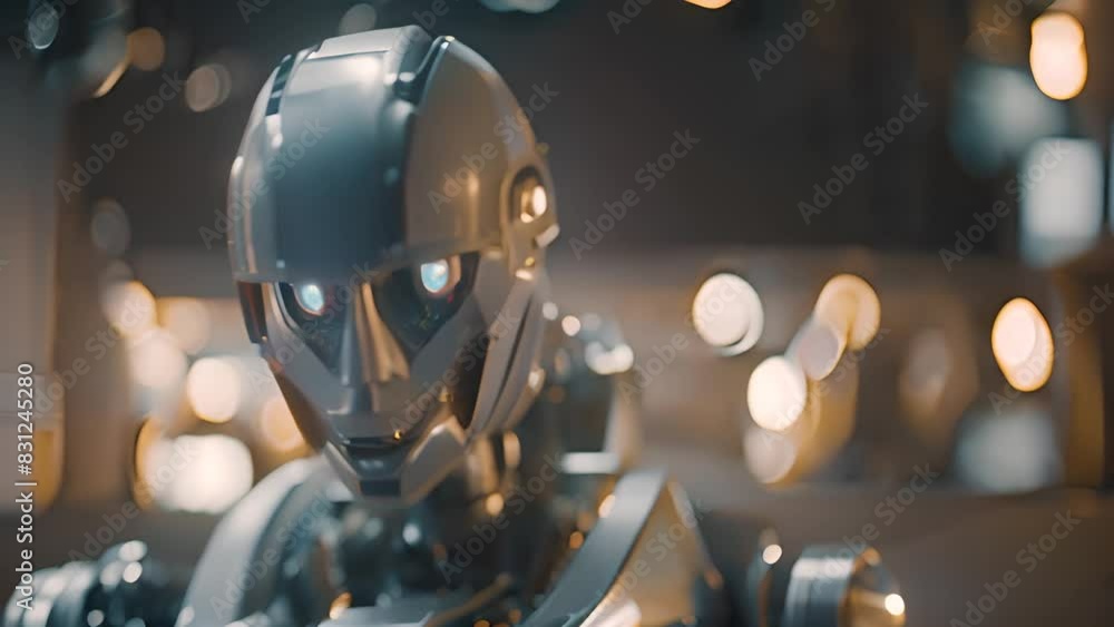 Poster robot standing in front of lights generative ai