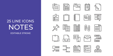 Notes icon set line vector design editable. files, books, presentation, paper, and more