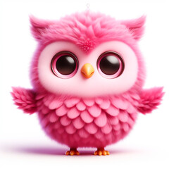 Fototapeta premium Cute furry pink owl 3D character on white background