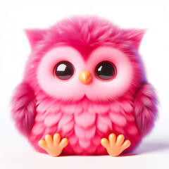 Fototapeta premium Cute furry pink owl 3D character on white background