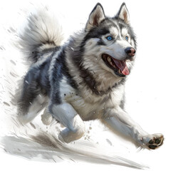 Siberian Husky Dog running white background