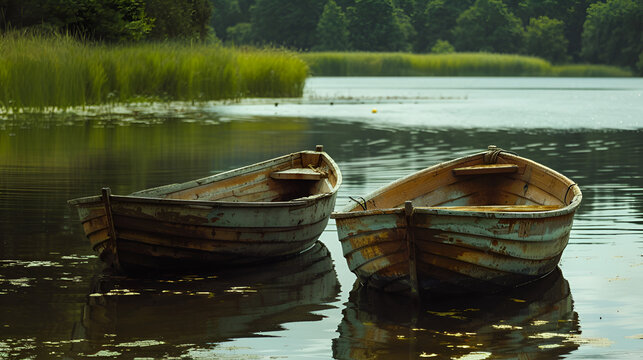 Two old rowing boats on a lake