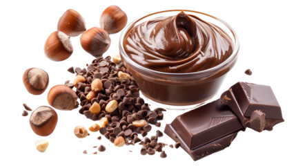 a bowl of chocolate with nuts and nuts.