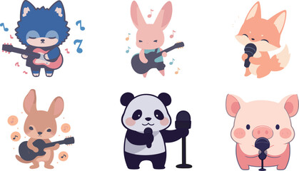 Cute Animal Illustration Pack (Sing and play the guitar)pack