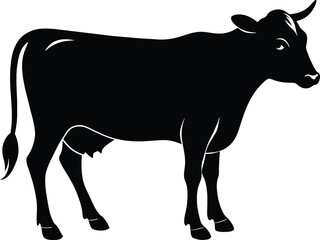Cow black silhouettes on white background