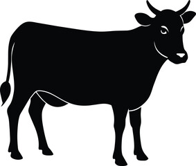 Cow black silhouettes on white background