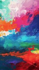 Vibrant abstract painting with a blend of vivid colors in acrylics