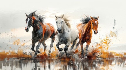Majestic horses in motion digital artwork