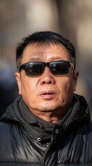Obraz premium A man in sunglasses and a black jacket