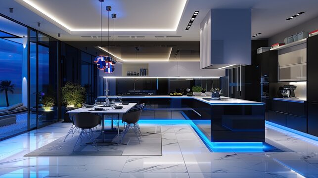 Contemporary open kitchen with a high contrast look
