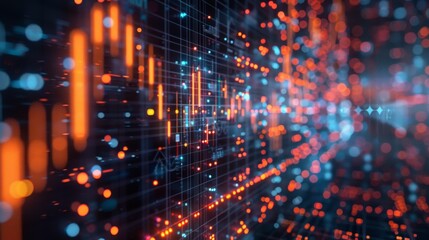 A computer screen with a lot of orange and blue lines