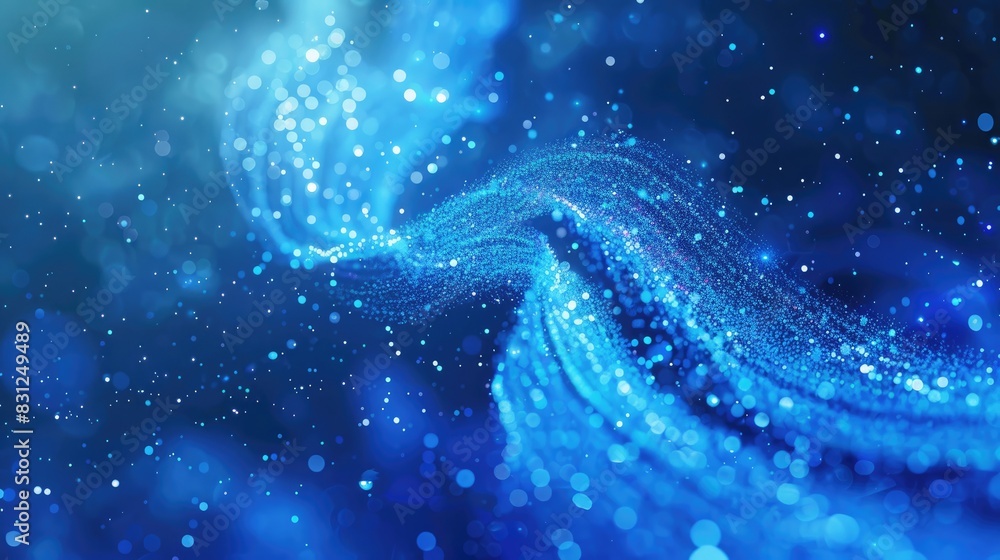 Poster dynamic blue particle curve background with a futuristic, hi-tech design, ideal for modern abstract 