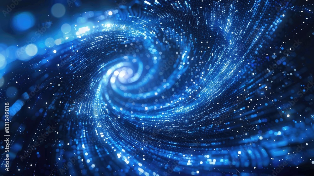 Poster dynamic blue background with particle curves and a futuristic hi-tech design, ideal for abstract vis
