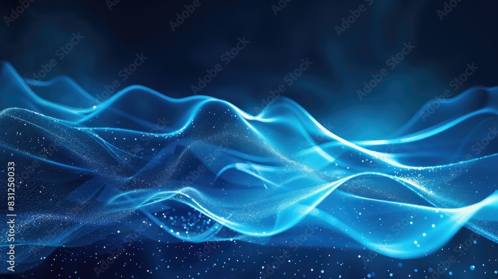 Poster dynamic blue background with particle curves and a futuristic, hi-tech abstract design, ideal for mo