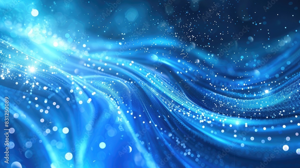 Poster dynamic blue background with particle curves and a futuristic, hi-tech abstract design, ideal for mo