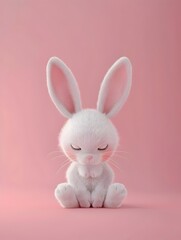 Obraz premium Charming 3D Rabbit Sheds a Soft Tear on a Pink Backdrop, Inviting Warmth and Comfort