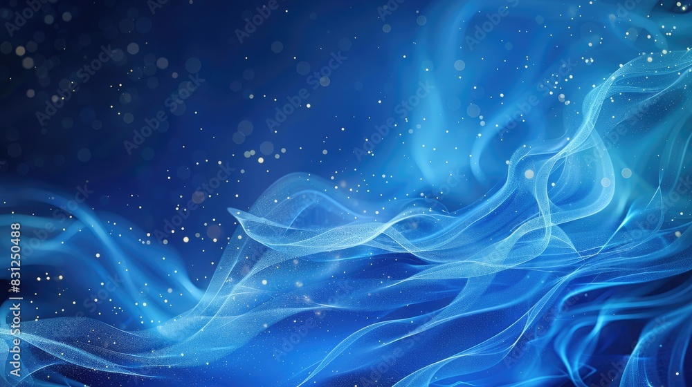 Poster dynamic blue background with particle curves and a futuristic, hi-tech abstract design, ideal for mo