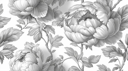 Line of artistic coloring of flowers in white for wallpaper design.