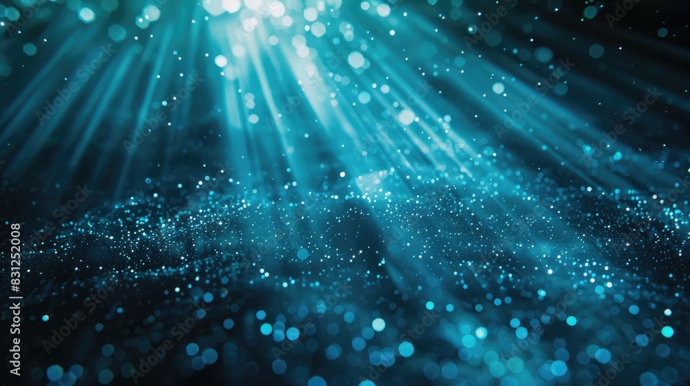 Poster delicate light rays with blue glitter particles gently cascading in an enchanting, looping animation