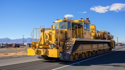 Heavy machinery being transported using specialized equipment and protocols to ensure safety
