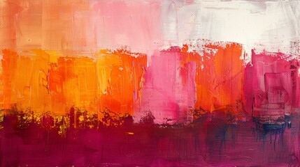 Colorful abstract painting with vivid hues of orange and pink for creative backdrops