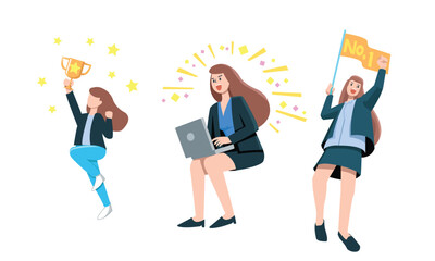 Fototapeta premium Successful female employee concept. Vector flat style illustration. Good for job presentation images