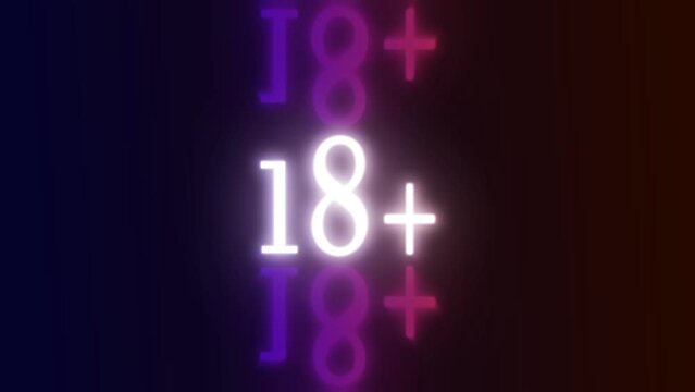 Neon light sign with 18+ text on black background.
