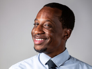 portrait of a black man, afro american guy smiling, beauty of happy man