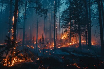 Daylight blaze consumes forest trees in raging fire - Powered by Adobe